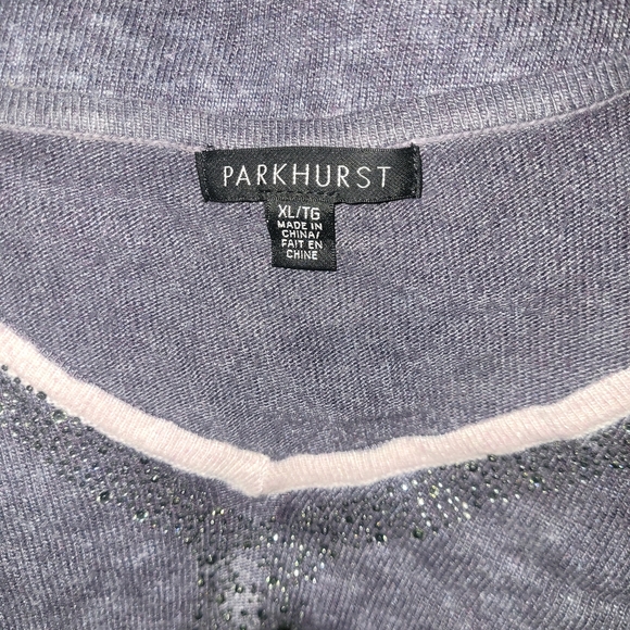 Parkhurst Blue V-Neck Sweater with Pink Trim and Rhinestone Details XL - Picture 6 of 6